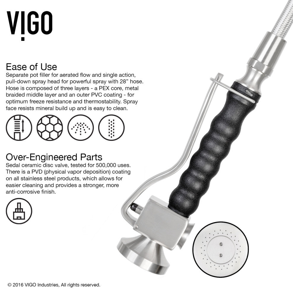 VIGO Zurich 27" H Single Handle Pull-Down Sprayer Kitchen Faucet, Stainless Steel, Without Extras