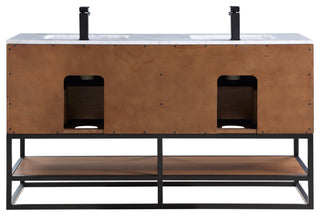 Terra Bathroom Vanity, Walnut/Matte Black With Carrara Marble, 60"