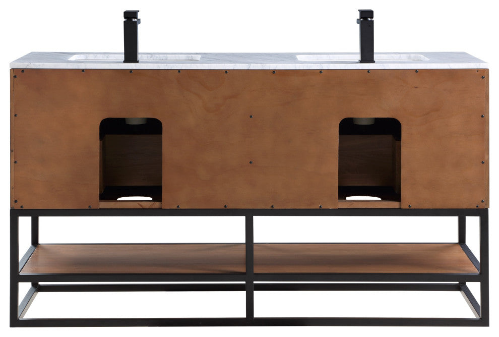Terra Bathroom Vanity, Walnut/Matte Black With Carrara Marble, 60"