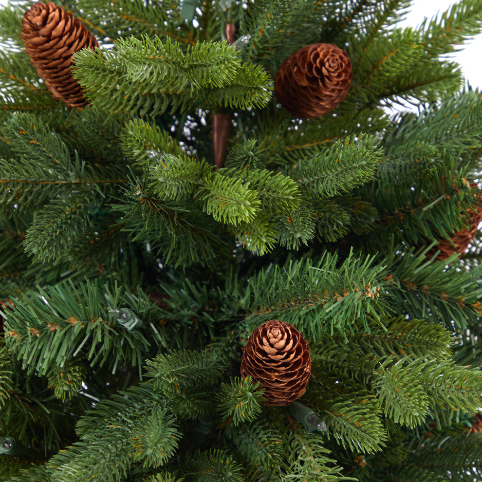 5' Yukon Mountain Fir Faux Xmas Tree W/Lights, Pinecones & 386 Bendable Branches