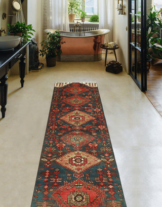 Fine Vintage Distressed Shukura Blue/Rust Runner, 2'5 x 10'0