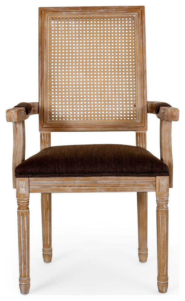 Regan Fabric Upholstered Wood and Cane Expandable 7-Piece Dining Set, Natural Brown/Brown
