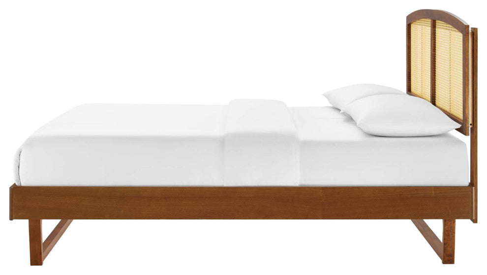 Platform Bed Frame, King Size, Wood, Brown Walnut, Modern Mid-Century, Bedroom