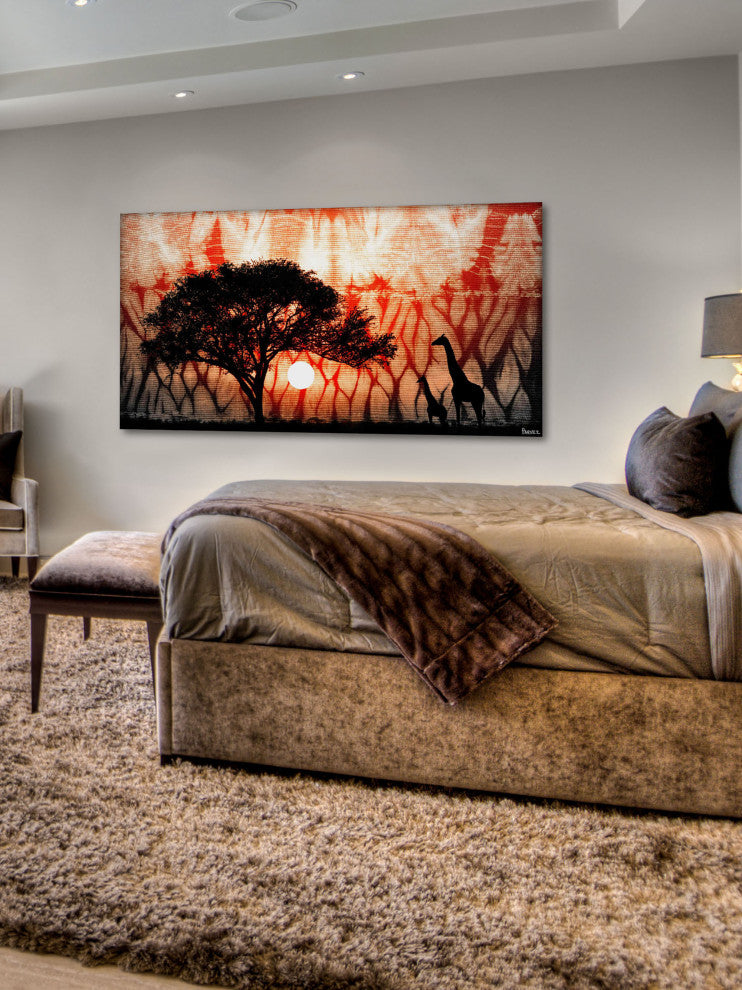 "Two Giraffes" Print on Canvas, 60"x30"