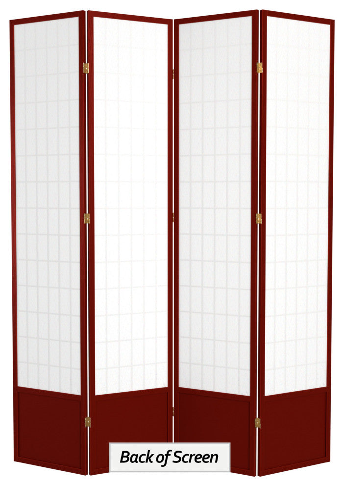7'' Tall Window Pane Shoji Screen, Rosewood, 4 Panels
