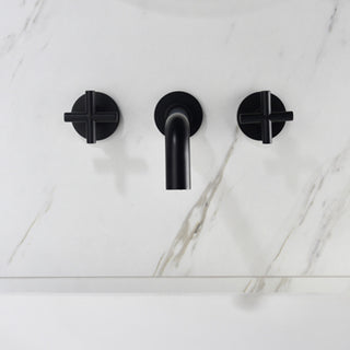 Two Handle Wall Mount Bathroom Sink Faucet with Rough-in Valve, Matte Black