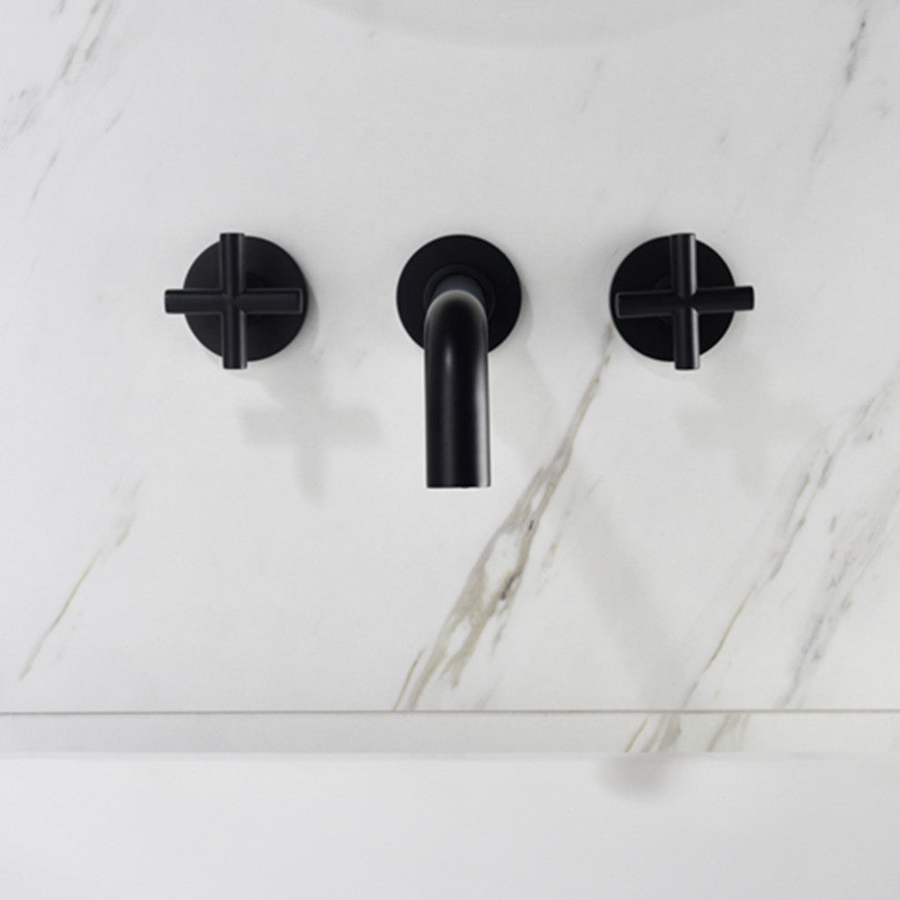 Two Handle Wall Mount Bathroom Sink Faucet with Rough-in Valve, Matte Black