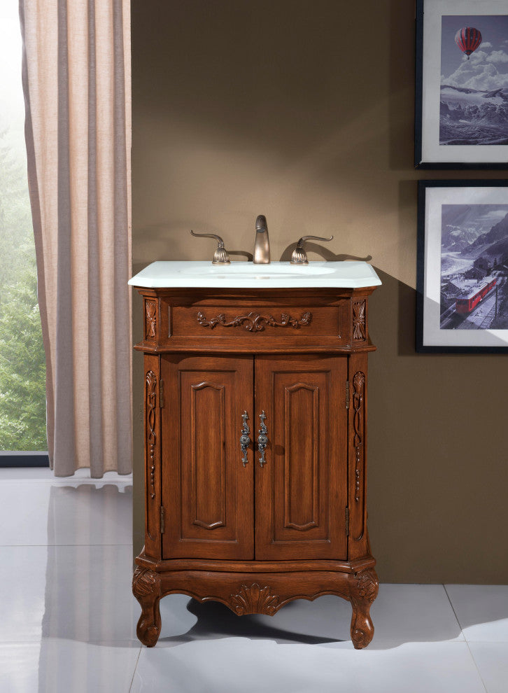 Bathroom Vanity, Teak, 24", Single Sink