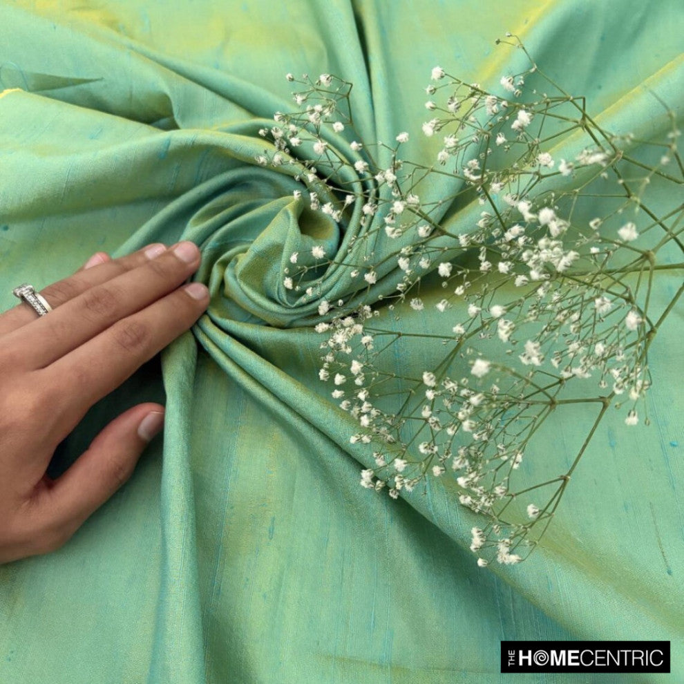 Sea Blue, Gold Silk Dupioni Fabric By The Yard, 4 Yards For Curtain, Dress