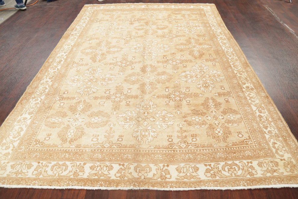 Consigned, Vintage-Style Faded Traditional Area Rug Handmade Persian, Brown, 6x9