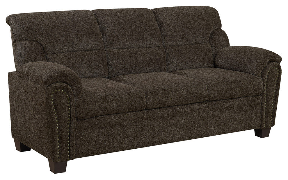 Upholstered Sofa With Nailhead Trim, Brown