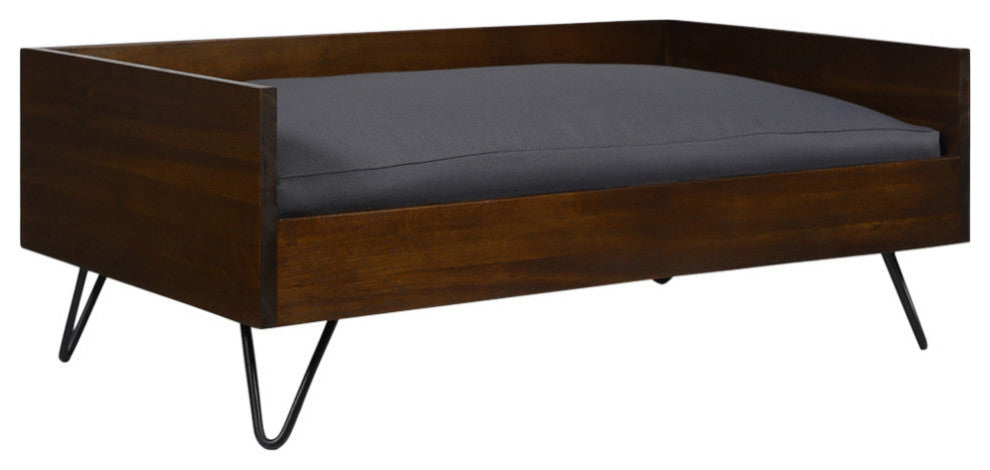 Bonneville Mid-Century Modern Pet Bed With Acacia Wood Frame, Dark Oak