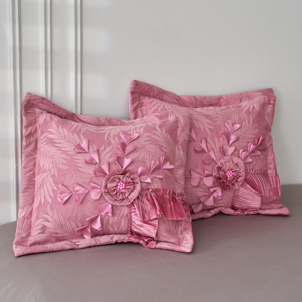 Pink Royal Dreams Faux Satin Ruffle Comforter Set, King