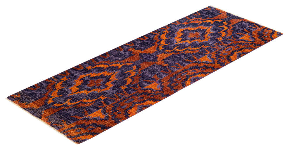 Modern, One-of-a-Kind Hand-Knotted Area Rug Purple, 2'7"x8'3"