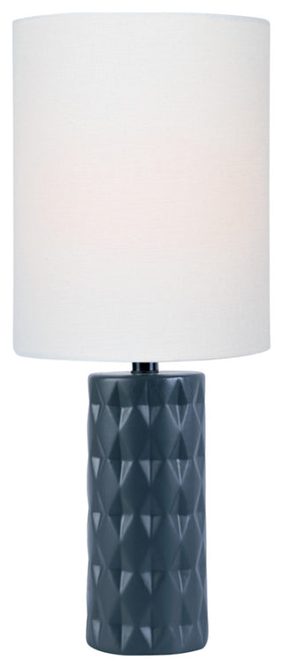 Delta Mini Table Lamp in Navy Black Ceramic with White Linen Shade E27 A