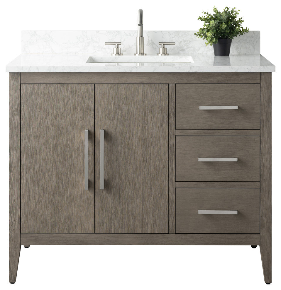 Vanity Art Bathroom Vanity With Sink, Driftwood Gray, 42", Single Sink, Brushed Nickel