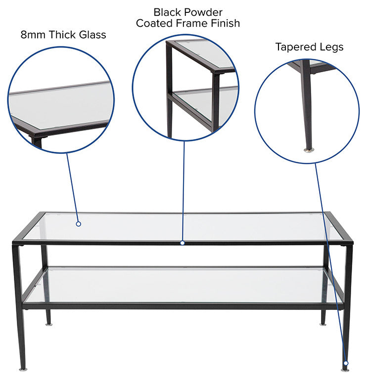 Glass Coffee Table With Black Metal Frame