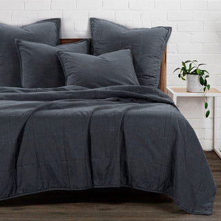 Stonewashed Cotton Canvas Coverlet Set, 3 Piece, Charcoal, Full/Queen