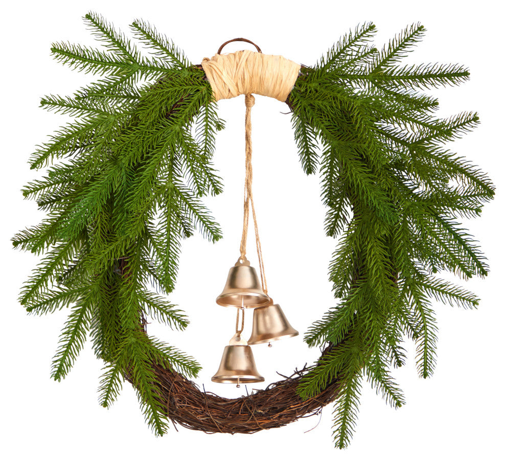 Nearly Natural W1276 24 Holiday Christmas Pine and Hanging Bells Wreath