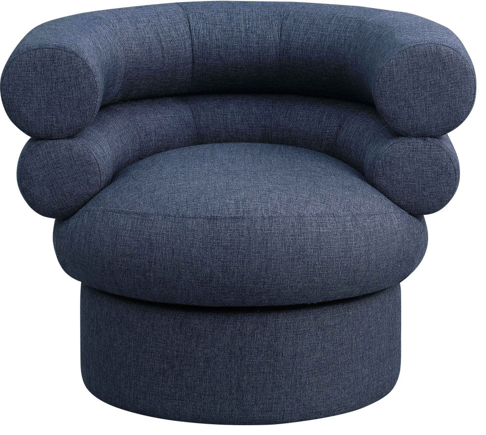 Valentina Linen Textured Fabric Upholstered Accent Swivel Chair, Navy