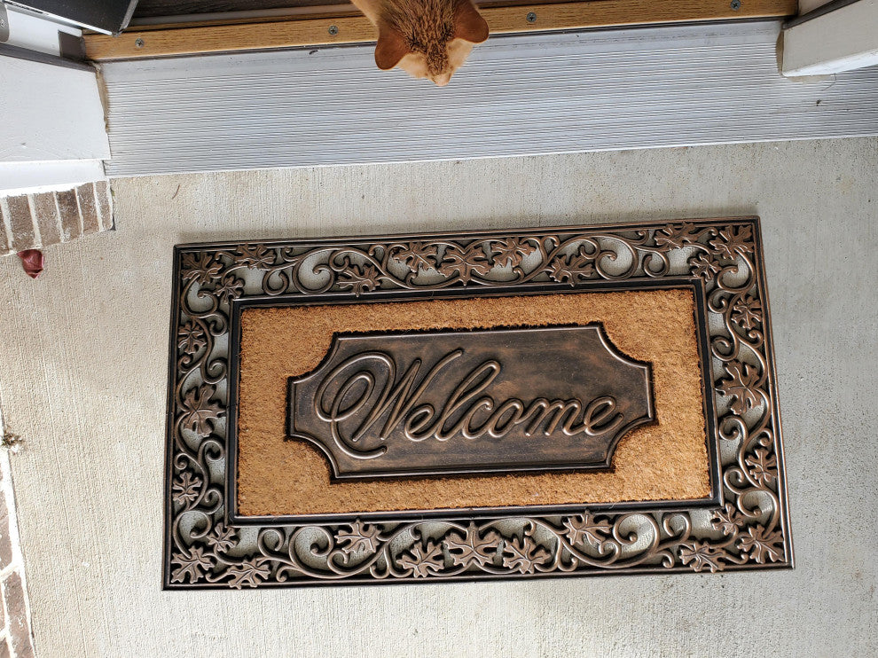A1HC Floral Rubber and Coir Welcome Outdoor Durable Doormat Entryway 23"X38"