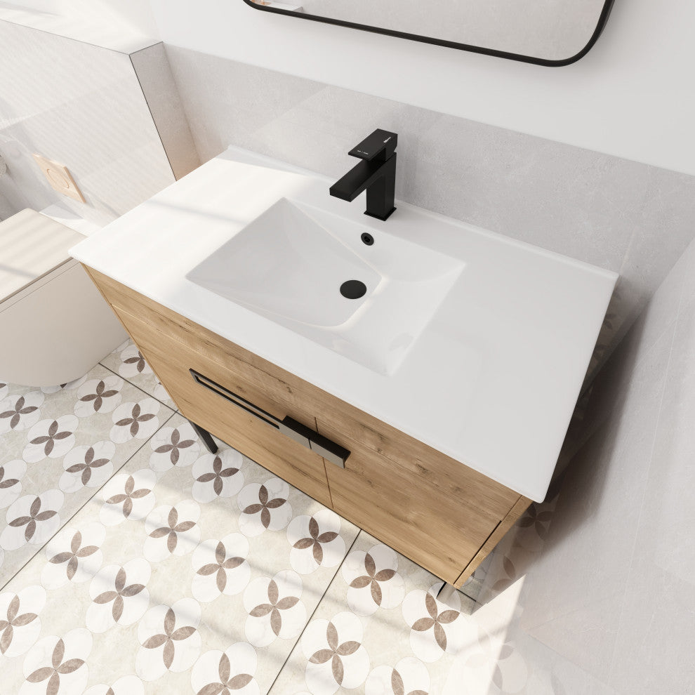 BNK 36 Inch Freestanding Bathroom Vanity With Sink, With Soft Close Doors, Imitative Oak