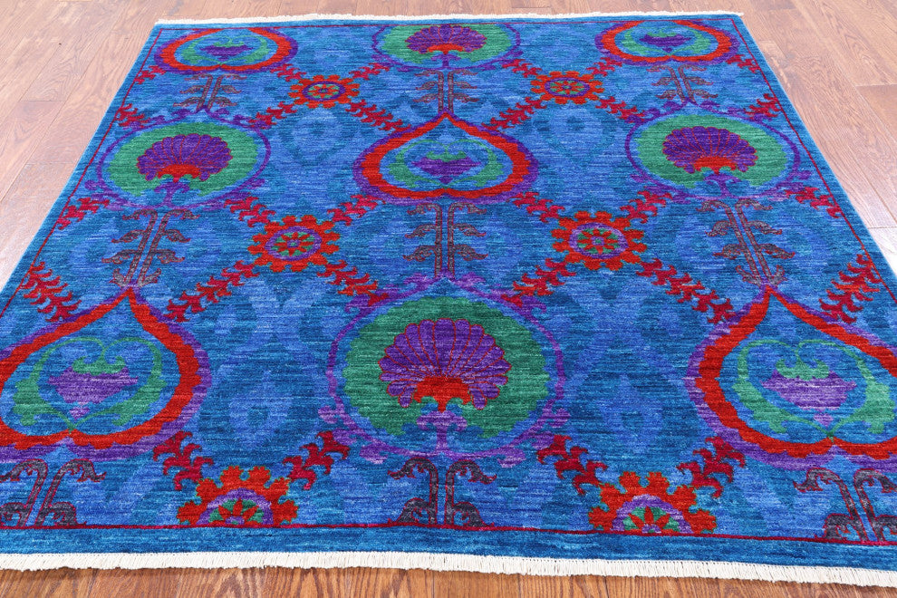 6' Square William Morris Handmade Wool Rug Q6561