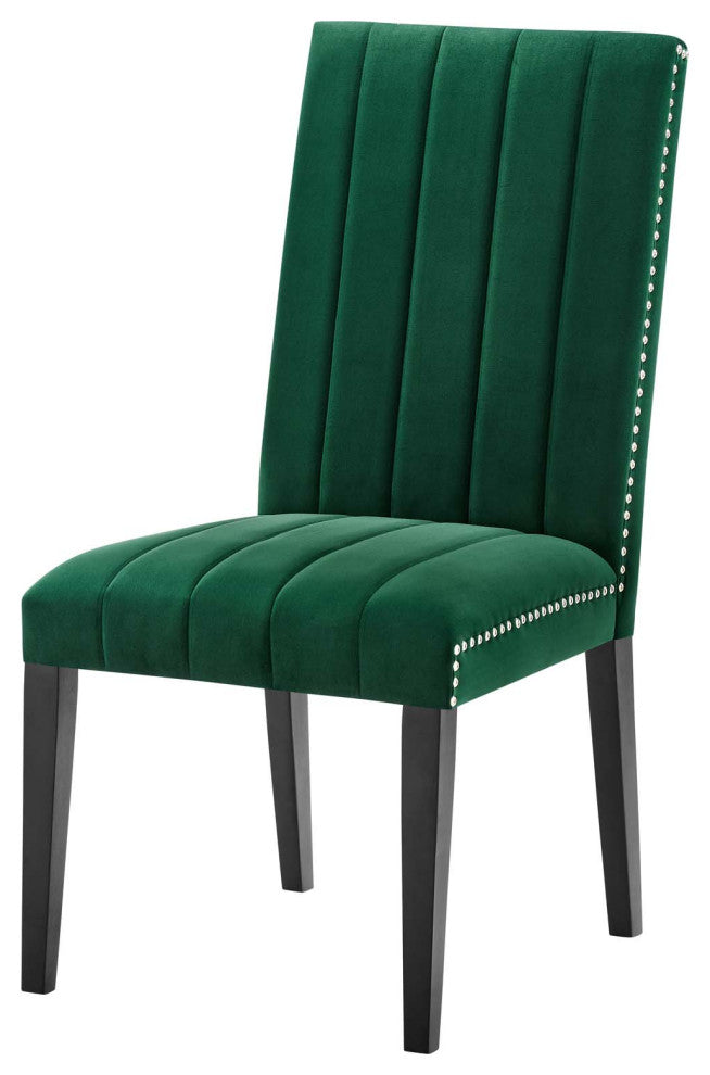 Dining Chair, Nailhead, Set of 2, Green, Velvet, Modern, Bistro Hospitality