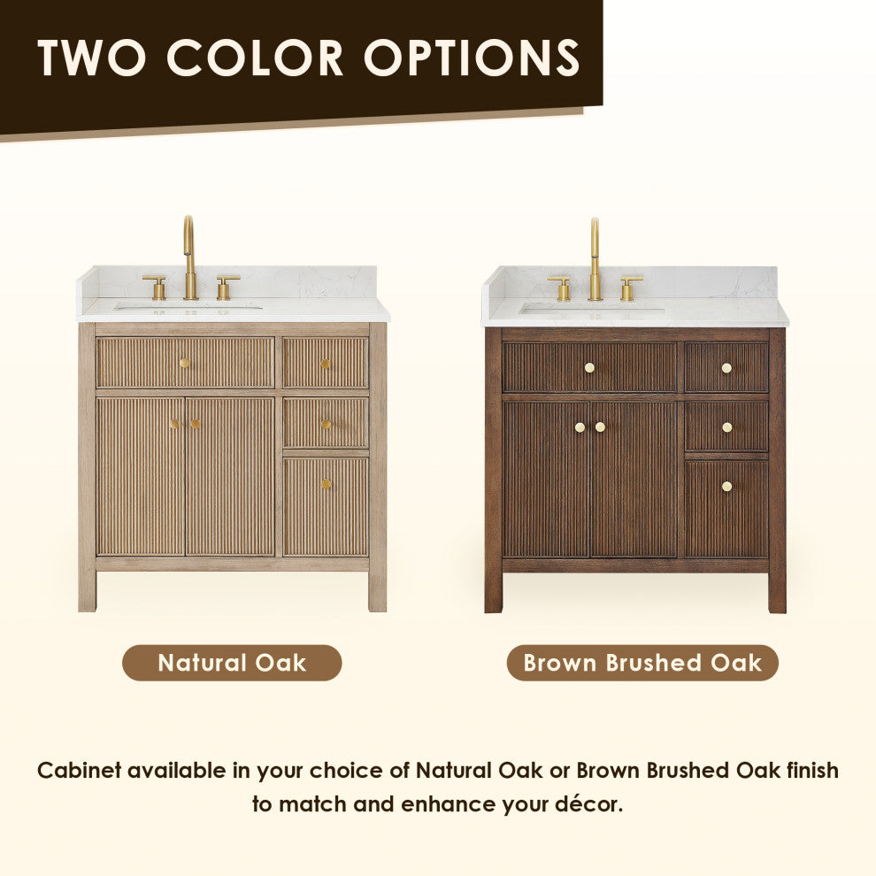 Cerrito Bathroom Vanity, Brown Brushed Oak, 36" Single, Without Mirror