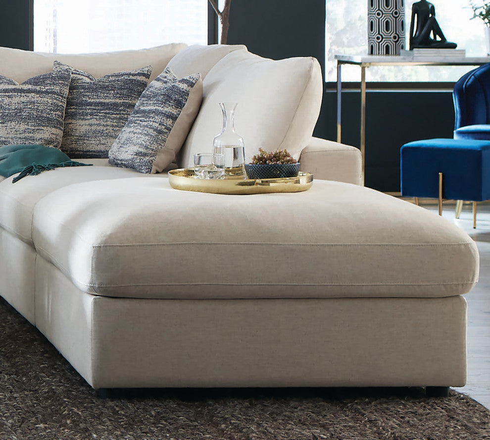 Upholstered Rectangular Ottoman, Beige Finish