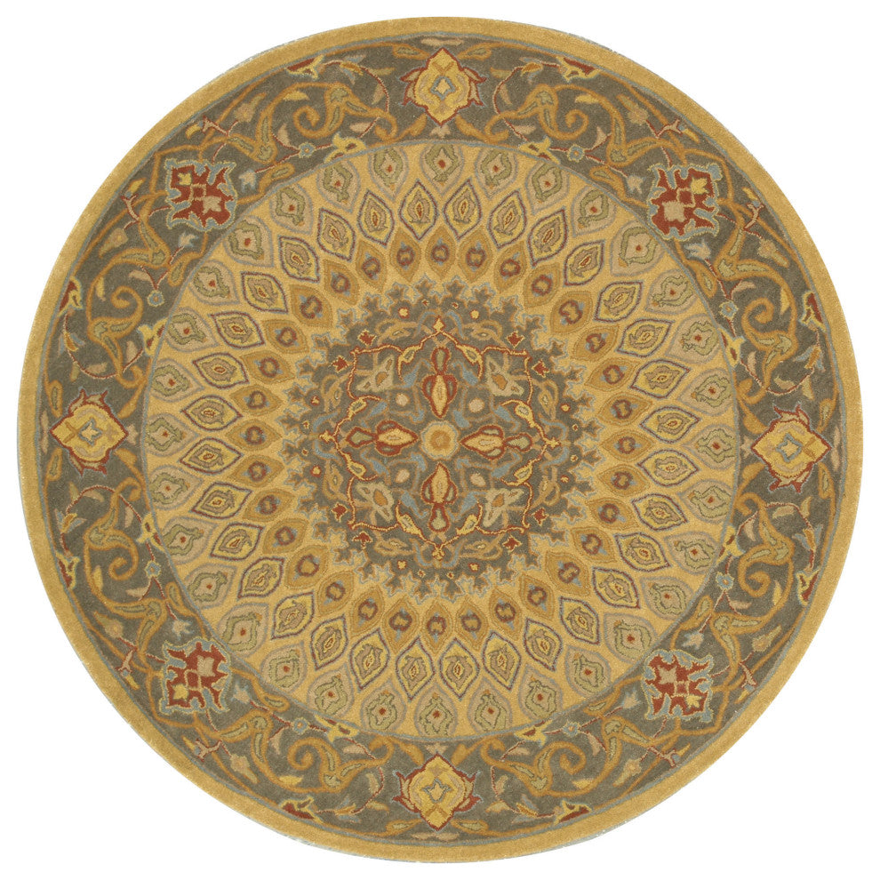 Hand-Tufted Wool Gold Traditional Oriental Gombad Rug, 6' Round