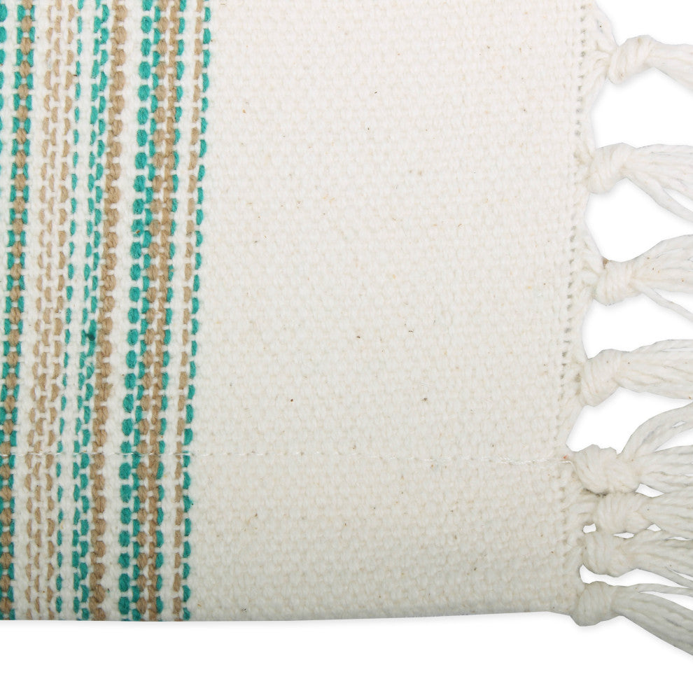 Teal Blue Striped Fringed Placemat Set of 6