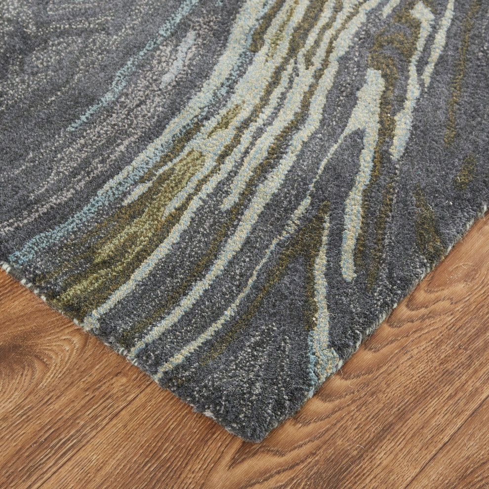 Weave & Wander Nakita Rug, Olive Green/Deep Gray/Blue, 2ft x 3ft Rug