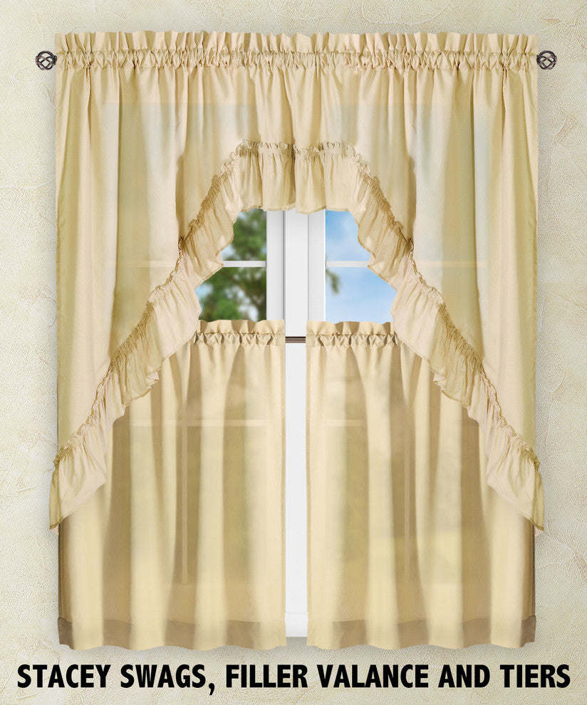 Ellis Curtain Stacey 60"x38" Ruffled Swag Curtain, Almond