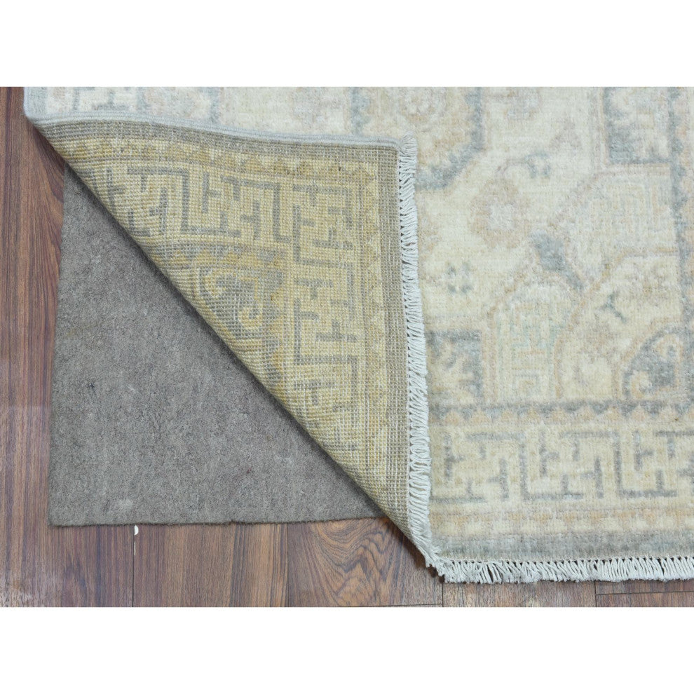 Cream, Hand Knotted White Wash Peshawar, Pure Wool XL Runner Rug, 2'9"x18'9"