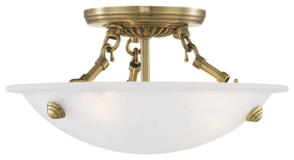 Livex Oasis 3 Light 12" Flush Mount, Antique Brass