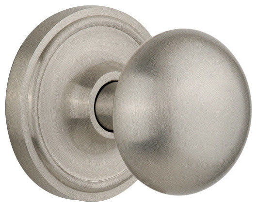 Classic Rosette Privacy New York Knob, Satin Nickel