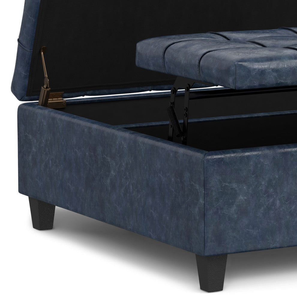 Harrison Large Square Coffee Table Storage Ottoman, Denim Blue