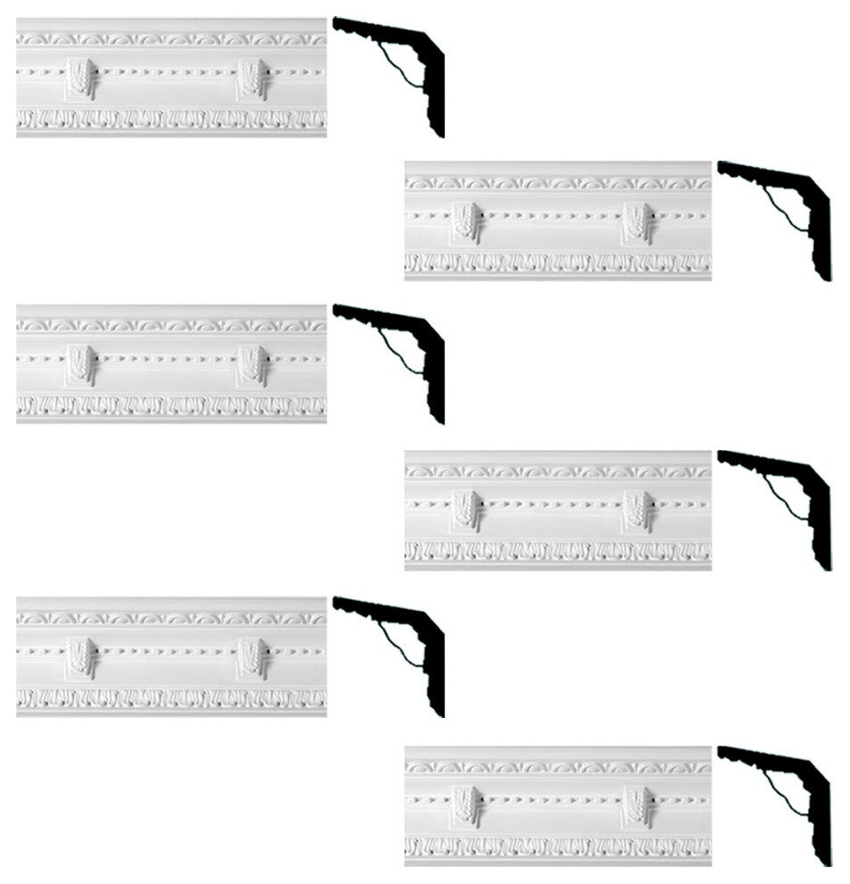 Cornice White Urethane Lindsey Ornate Design 6 Pieces Totaling 441" Length