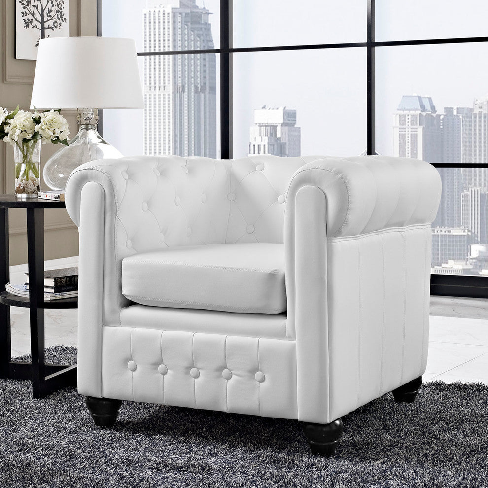 Modern Urban Contemporary Vinyl Armchair, White Faux Leather
