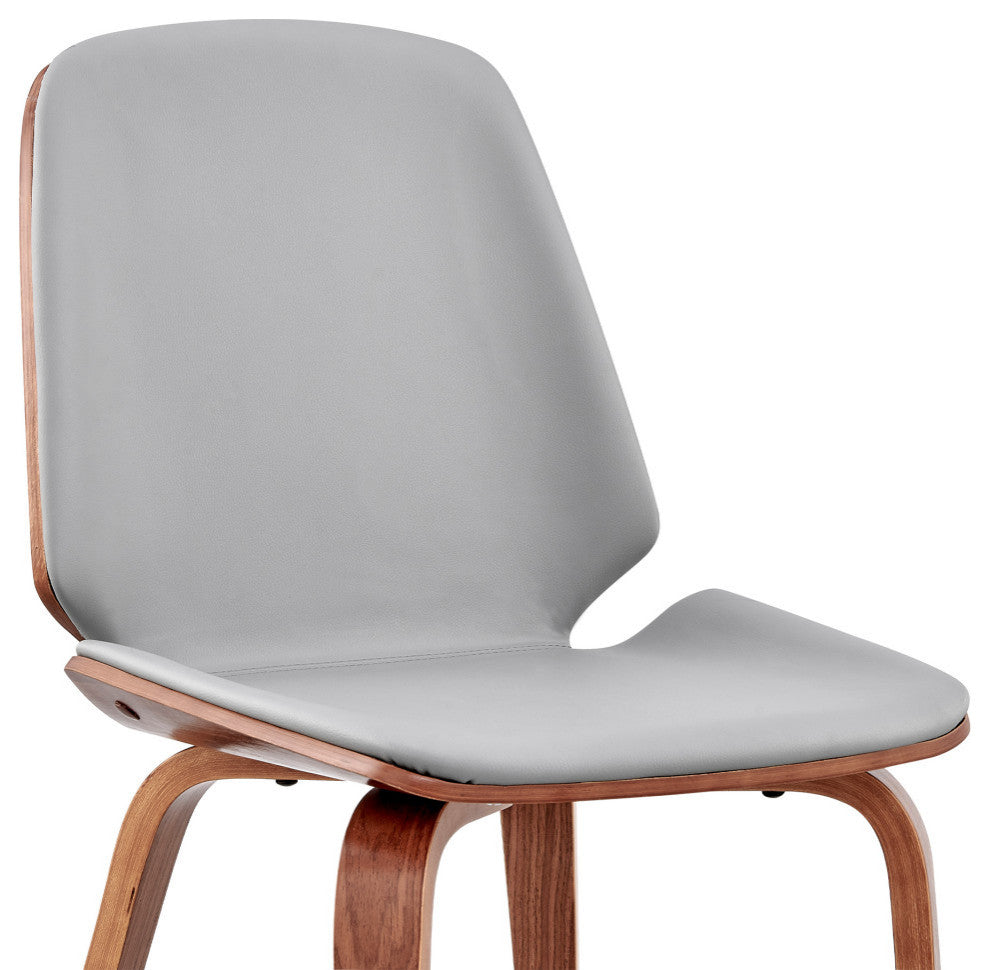 Brinley Faux Leather and Wood Dining Room Accent Chair, Gray and Walnut