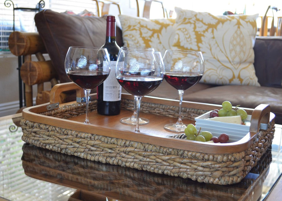 Rectangular Anson Serving Tray, Sea Grass With Solid Wood Bottom