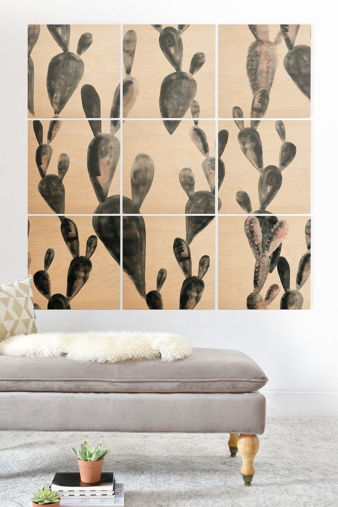 Deny Designs Dash and Ash Midnight Cacti Wood Wall Mural, 3'x3'