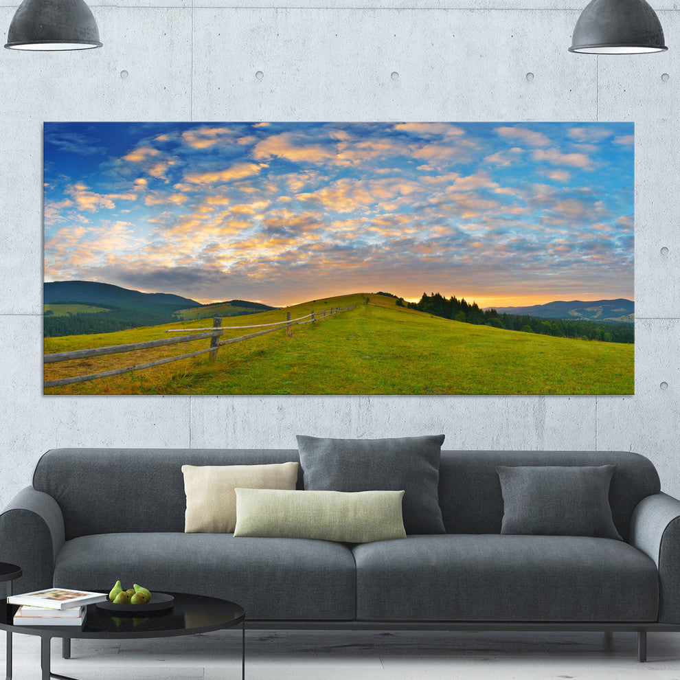 Green Evening Countryside, Landscape Canvas Art Print, 60"x28"