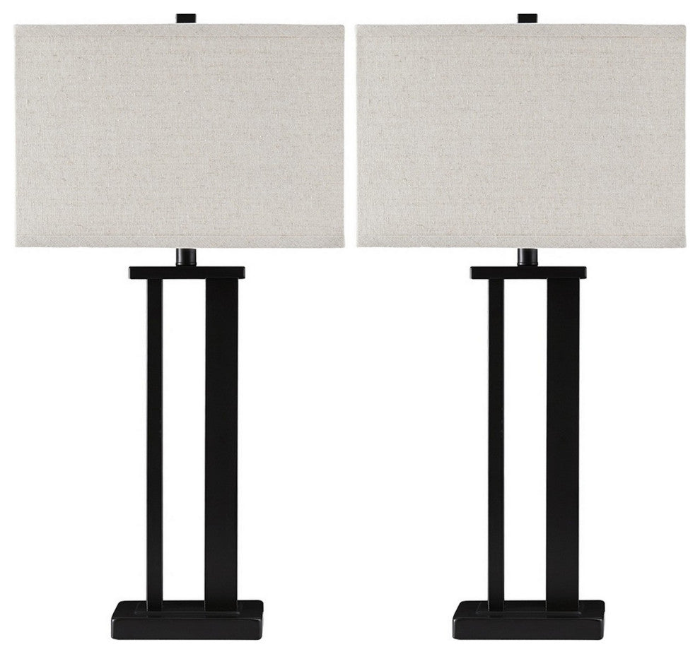 Benzara BM230955 Metal Frame Table Lamp, Set of 2, Off White & Bronze