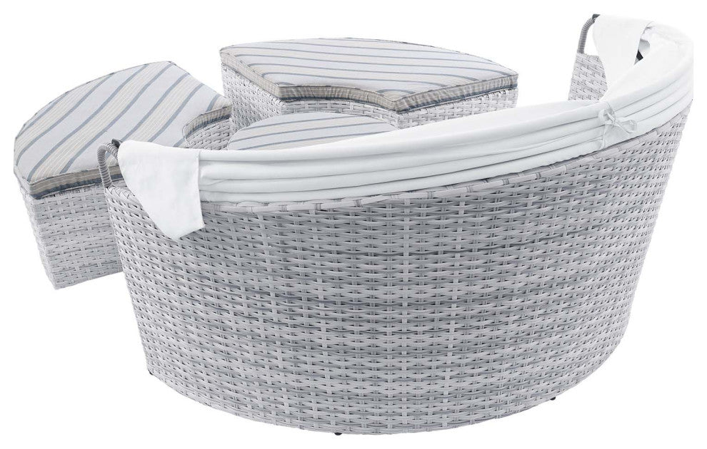 Lounge Daybed Sofa Bed, Sunbrella, Gray, Rattan, Wicker, Modern, Outdoor