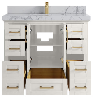 Boston 42" Single Sink Bath Vanity in Alabaster 2" Venatino Quartz
