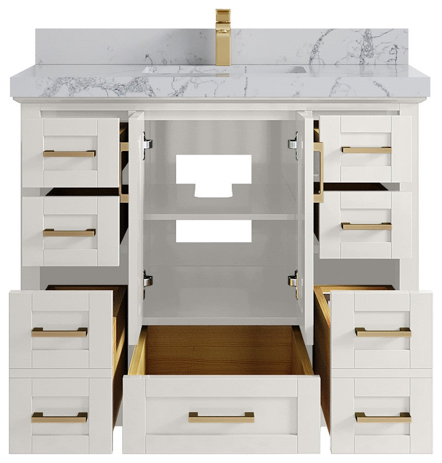 Boston 42" Single Sink Bath Vanity in Alabaster 2" Venatino Quartz