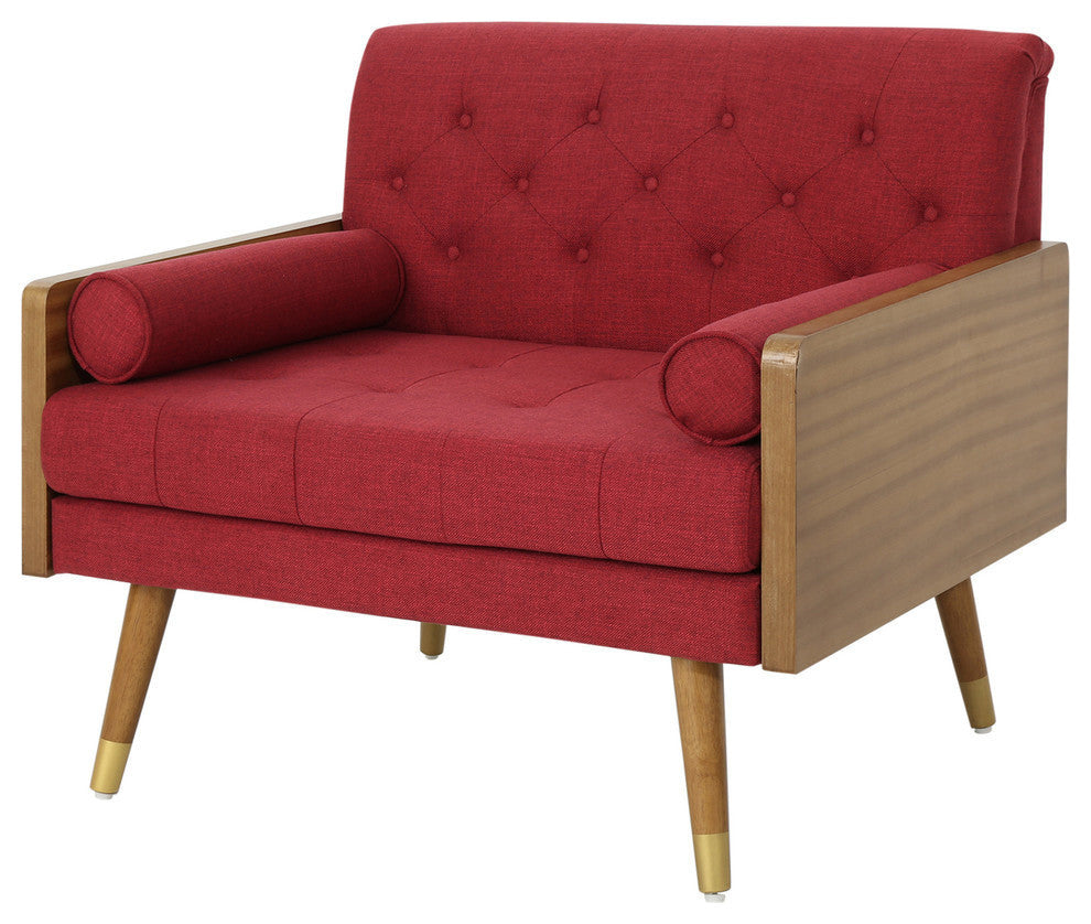 GDF Studio Greta Mid Century Modern Fabric Club Chair, Red/Dark Walnut