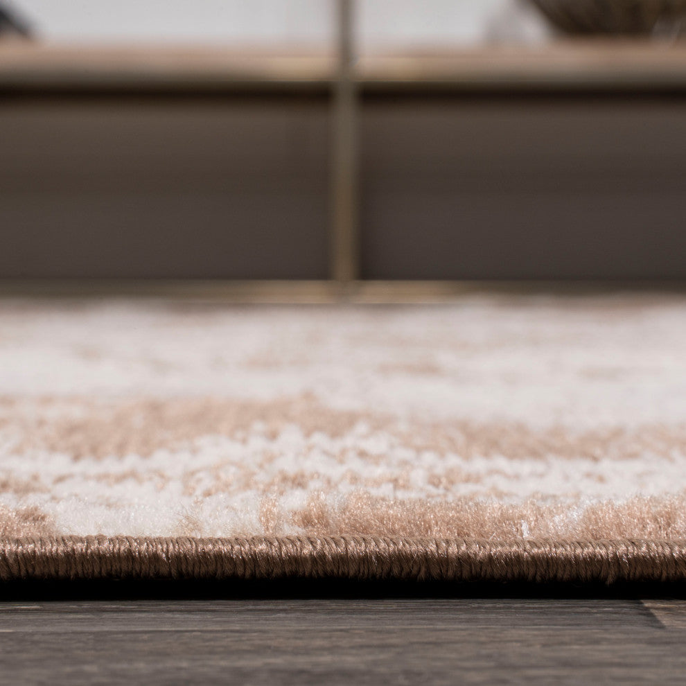 Alhambra Ornate Medallion Modern Runner Rug, Brown/Cream, 2'x10'